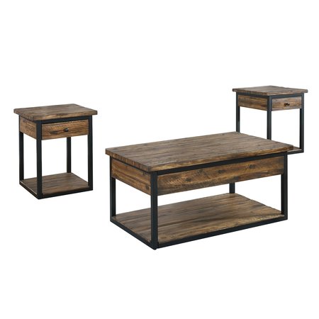 ALATERRE FURNITURE Claremont Rustic Wood Set with Coffee Table and End Table with Drawer ANCM011174